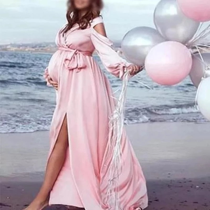 Maxi Maternity Gown For Photo Shoots Sexy Split Front Maternity Dresses Photography Props 2022 Women Pregnancy Dress Plus Size