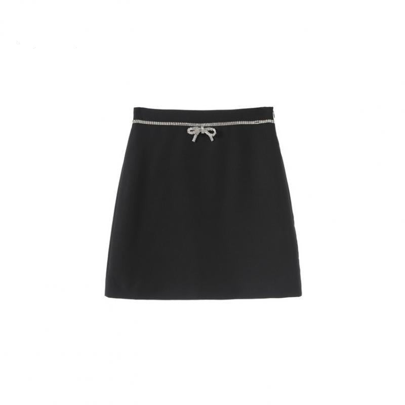 Bow Beading Slim High Waist A-line Luxury Mini Skirts