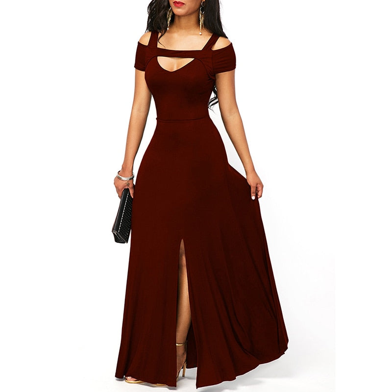 Hot Women&#39;s Dresses Casual Long Maxi Evening Party Beach Long Dress Solid Wine Red Black Square Collar Summer Costume