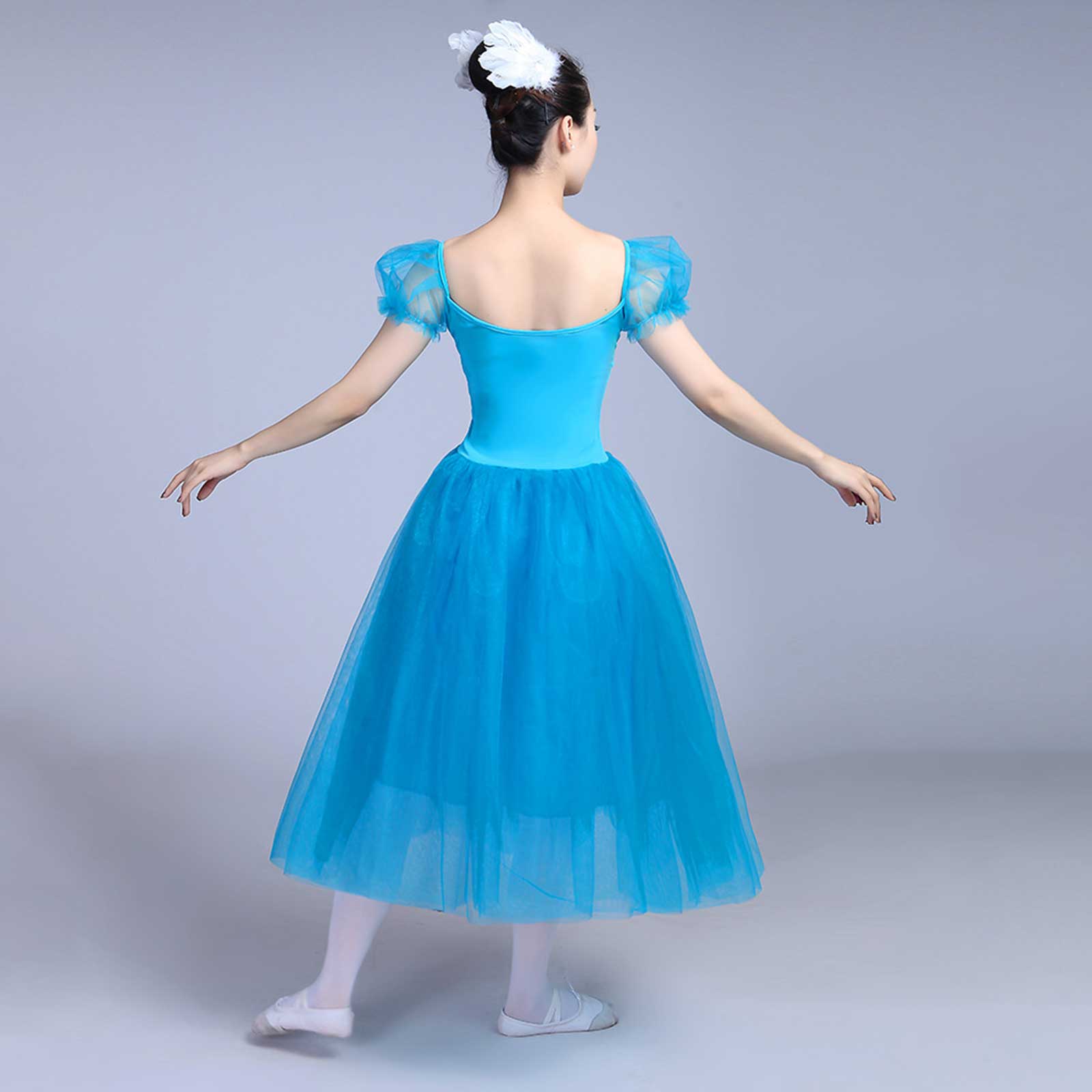 Women Long Tulle Pink/Blue/White Tutu Ballet Dress Adult Puff Sleeves Romantic Stage Performance Ballroom Party Dance Costume Pink / XL Women Long Tulle Pink/Blue/White Tutu Ballet Dress Adult Puff Sleeves Romantic Stage Performance Ballroom Party Dance Costume Pink / XL