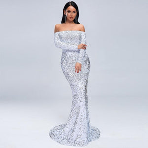 Sexy Off the Shoulder Long Sleeve Sequin Party Dress