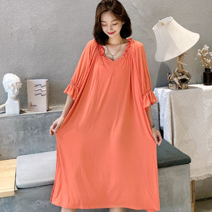 Plus size night shirt women nightgown modal loose nightdress women's nightwear dress v-neck casual home clothes outside wear Plu