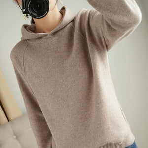 Knitting Hooded Long Sleeve Cashmere Sweater