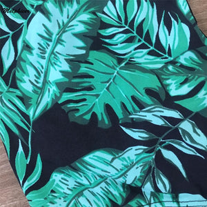 Green leaf print Cut Out One-Piece Swimsuit Sexy Backless String Adjust Bathing Suit