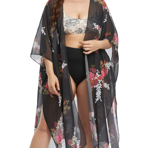 Womens Fashion Print Kimono Tassel Casual Cardigan Loose Cover up