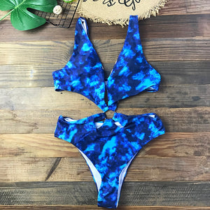 Tie Dye One Piece Swimsuit Backless Swim Suit Bathing Suit Beach V Neck Swimwear Women Bodysuit