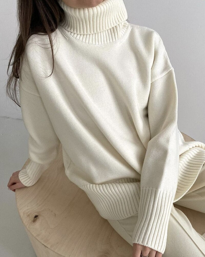 Hirsionsan Turtle Neck Cashmere Winter Sweater Women 2021 Elegant Thick Warm Female Knitted Pullover Loose Basic Knitwear Jumper