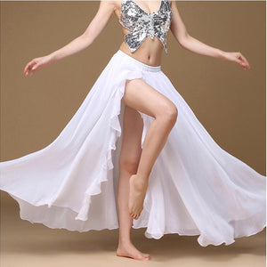 Belly Dancing Side Pulling Long Satin White Skirt Lady Belly Dance Skirts Women Sexy Oriental Belly Dance Skirt Professional