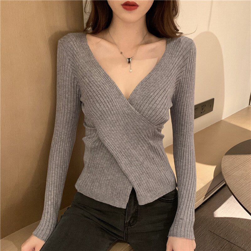 Sexy Cross V-neck Slim Sweater