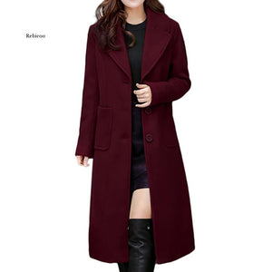 Women Vintage Women Woolen Coat Winter Over-Knee Lapel Thick Long Overcoat Slim Warm Jacket Parka Women&#39;s Outwear Plus Size 4Xl
