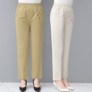 Thin Elastic Waist Straight Mother Ankle-Length Trousers