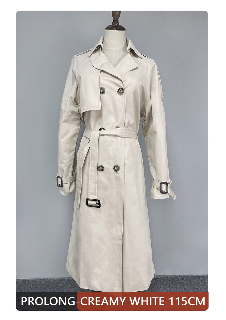 Promotional 2022 Women Double Breasted 100% Cotton Long Trench Coat  Military Style Elegant Raincoat  Windbreaker Manteau Femme