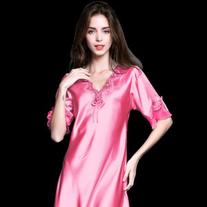 Women Lingerie Silk Sleepwear pyjamas Sexy Nightwear Sleeveless V Neck Satin Night Dress M-XXL