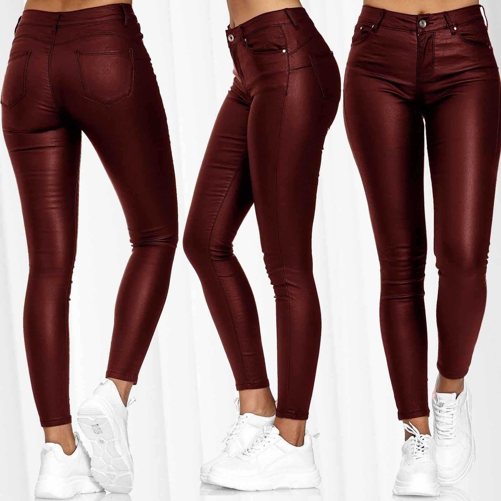 High waist pencil Solid Color PU Leather Pants