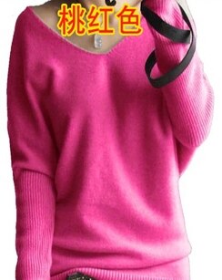 100% wool batwing sleeve  knitted tops Spring autumn cashmere sweaters women fashion sexy v-neck pullover loose