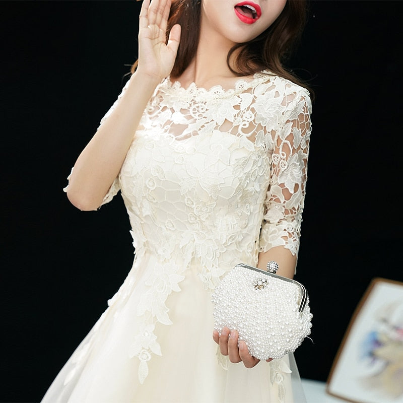 New O-Neck Lace Short A- Line Evening Gowns Simple Charming Formal Elegant Birthday Party Dress
