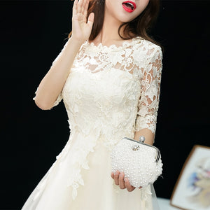 New O-Neck Lace Short A- Line Evening Gowns Simple Charming Formal Elegant Birthday Party Dress