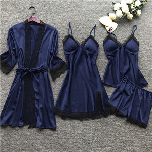 robe ensembles Women Pajamas Silk Lace Bathrobe Set Nightie Nightdress Pajamas Women Lingerie Sleepwear Babydoll robe de nuit