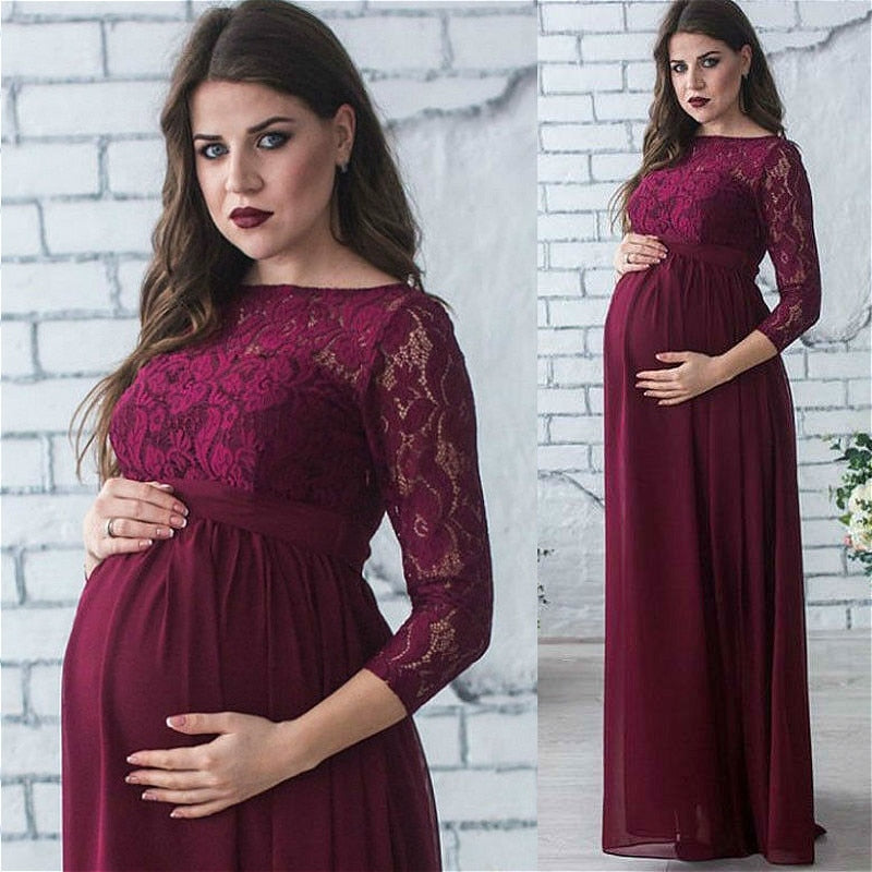 Women Pregnant Maternity Dress 2021 Pregnancy Clothes Long Sleeve Lace Party Maxi Dress Maternity Clothes for Photography Props