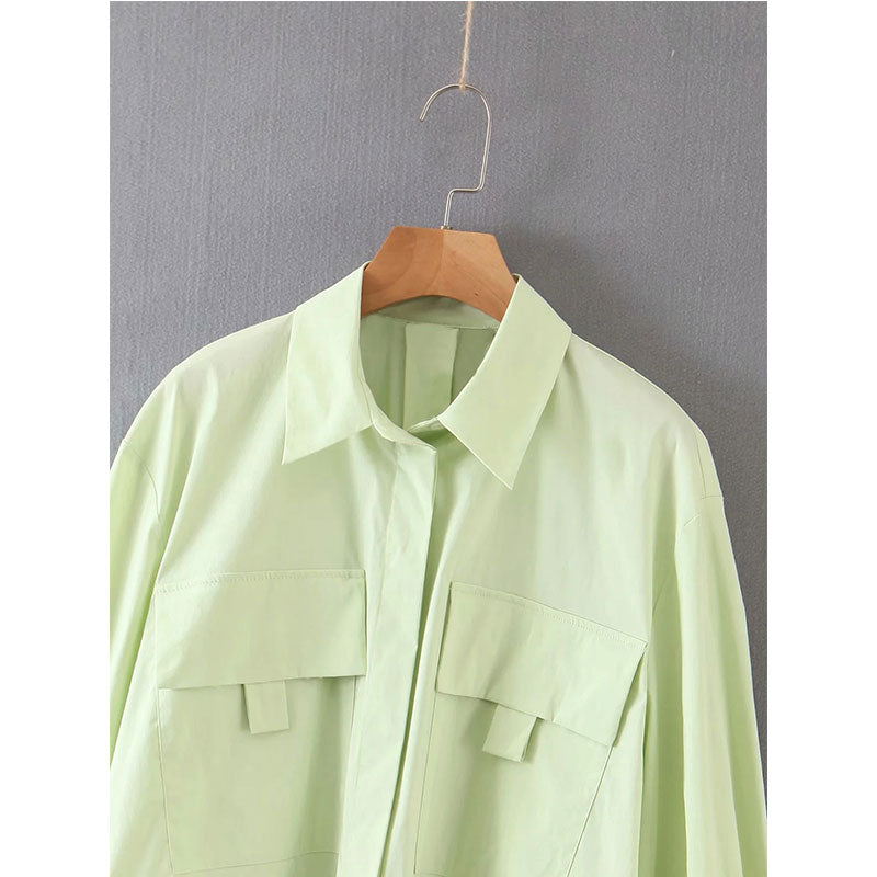 Vintage Solid Green Long Sleeve Blouse
