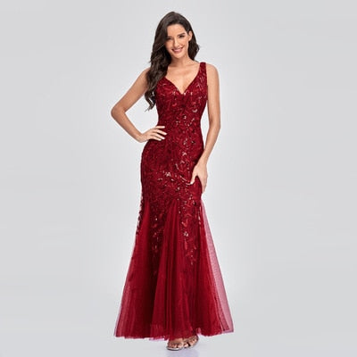 Evening Dresses Long Trumpet Mermaid Lake Blue Wine red Gary party prom dress wholesale Homecoming embroidered Sequins