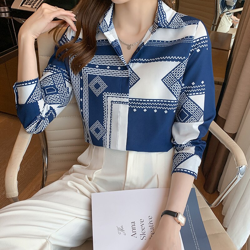 Fashion printing ladies shirts Women&#39;s Blouses 2021 Spring Autumn Long Sleeve Shirts Tops Blusas Mujer