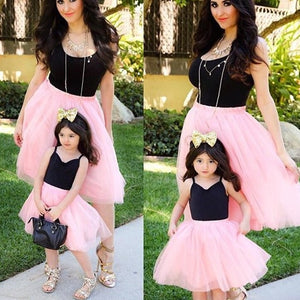 Mom and Daughter Dress Pink Patchwork Mesh Princess Dress Mother and daughter clothes Family Look Mother daughter dresses