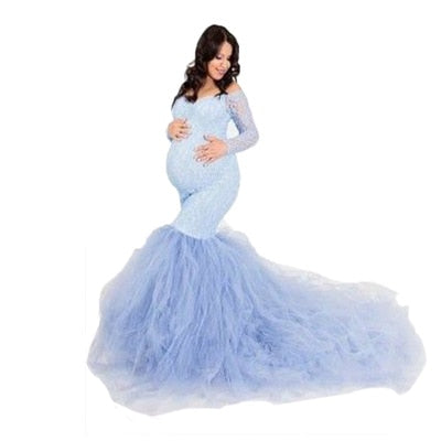 Sexy Lace Shoulderless Pregnancy Dress Photography Props Maxi Gown splice Mesh Maternity Dresses For Photo Shoot Clothes