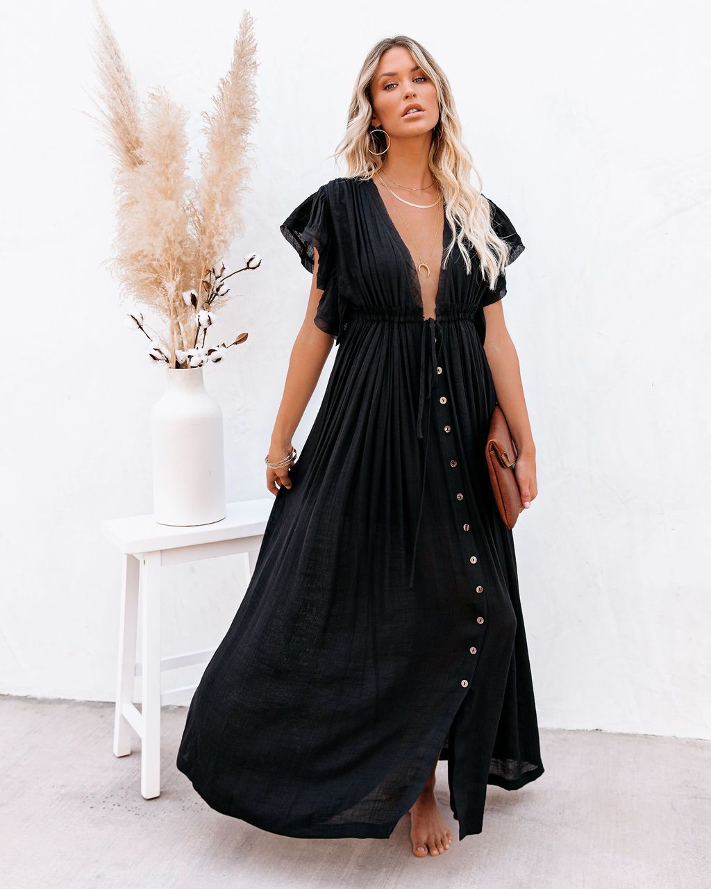 beach party dresses for women Summer Beach Maxi Dress Women Pleated Drawstring High Waist Long Dress – Global Fashions GC