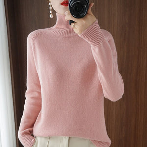 Solid Color High-Neck Loose-Fitting Wool Sweater
