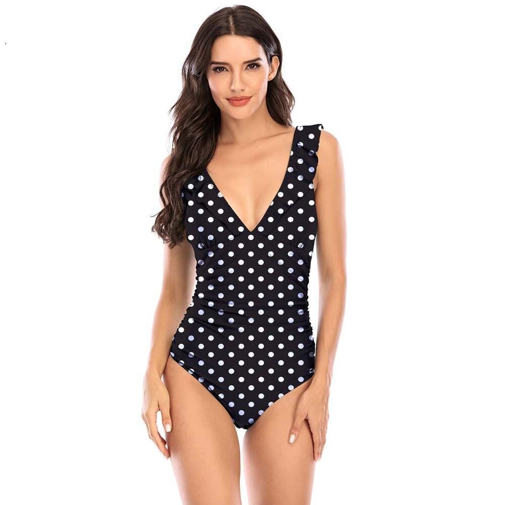 One Piece Swimsuit Model Flower Print Swimwear Onesie Bodysuit Sexy Ruffles Bathing Suit