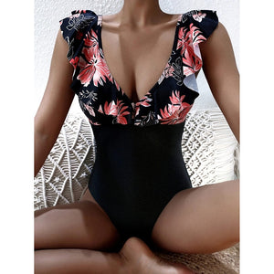 Sexy Ruffle Floral Push Up  One Piece Swimsuit Bathing Suit Woman Swimming for Beach