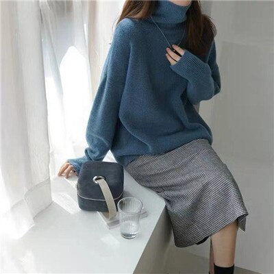 High Neck Loose Wool Pullover Thick Knitted Sweater