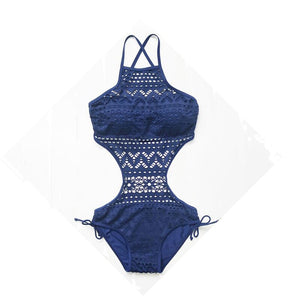 New Swimsuit Crochet Sexy Push Up Swimsuit Plus Size 3XL Bathing Suits Women Halter  Black Mesh Lace One Piece Swimwear
