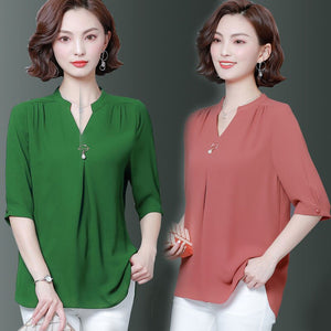 Half Sleeve V-Neck Loose Style Blouses