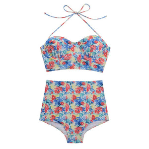 Floral Print Swimsuit Two Piece Swimwear Push Up Padded Bathing Suit Sexy Bandage Bikini Set High Waist Beach Swim Biquinis