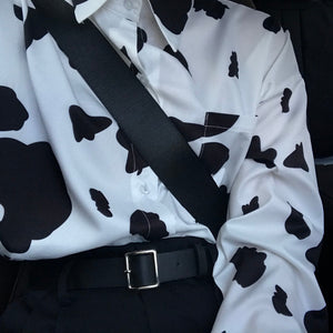 Cow Print Loose Long-Sleeve Blouse
