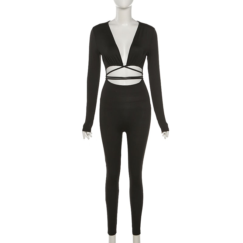 One Piece Outfit Overall Sexy Body-Shaping Hipster Midnight Club Female Clothing Solid Jumpsuit Bandage Cleavage Backless