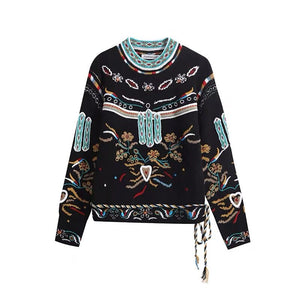 Vintage Embroidery Loose Knitted Pullovers Tops