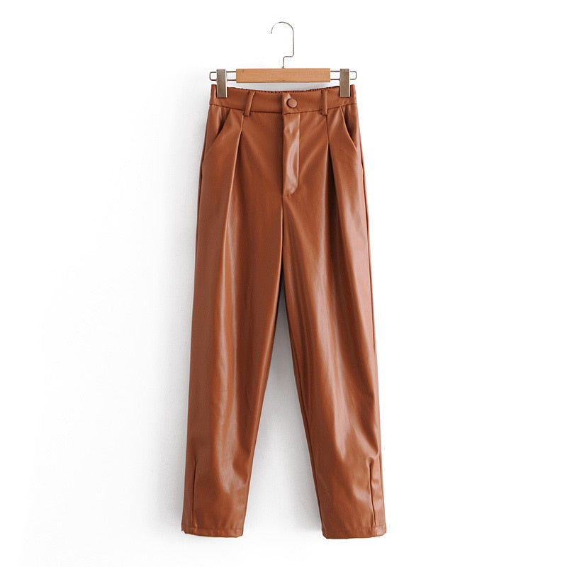 PU Leather Loose Faux Leather Trousers