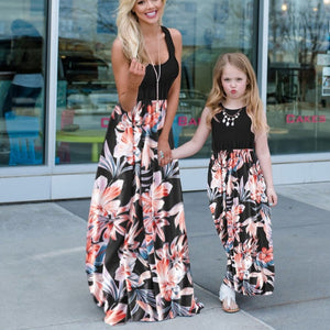 Mom and daughter dress Autumn Summer Patchwork Floral Long Dress For Mommy and me clothes Mother and daughter clothes