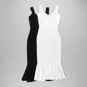 Bodycon Bandage Dress 2020 Sexy Sleeveless White Black Mermaid Midi Knee Length Designer Fashion Evening Party Dress Vestido