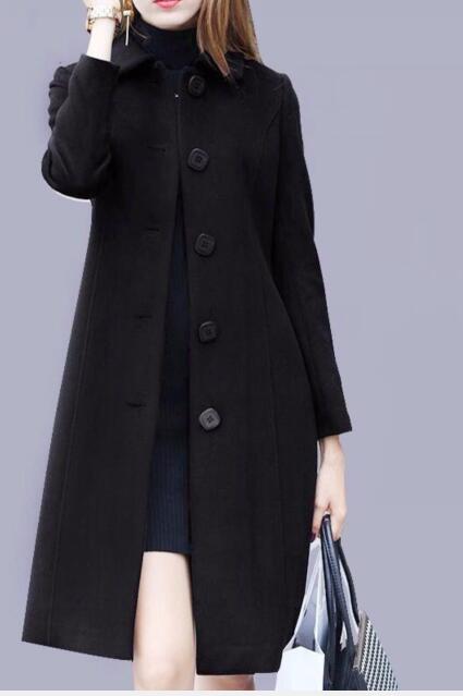 1pcs/lot luxury style Wool Coat New Autumn Winter Mid-Length Single-Breasted Slim Blended Woolen Overcoat Red Blue Black