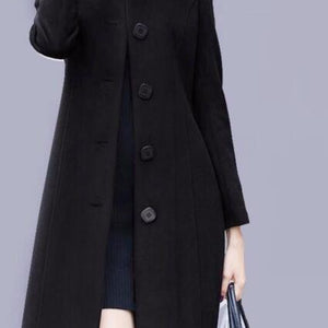 1pcs/lot luxury style Wool Coat New Autumn Winter Mid-Length Single-Breasted Slim Blended Woolen Overcoat Red Blue Black