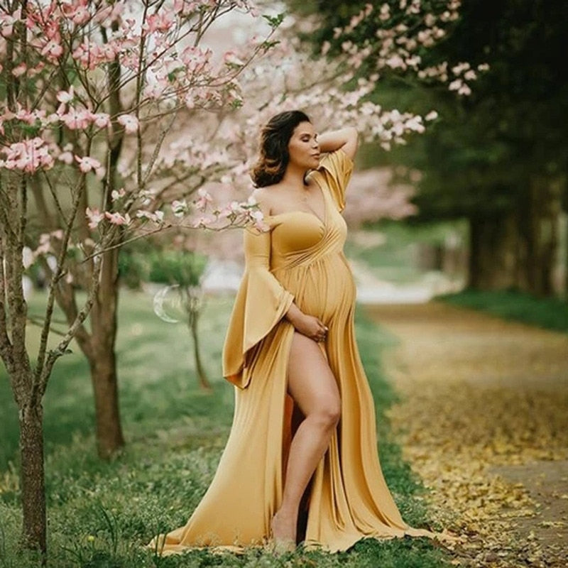 Sexy Maternity Shoot Dresses Shoulderless Pregnancy Dress Photography Maxi Maternity Gown Photo Prop Clothes For Pregnant Women
