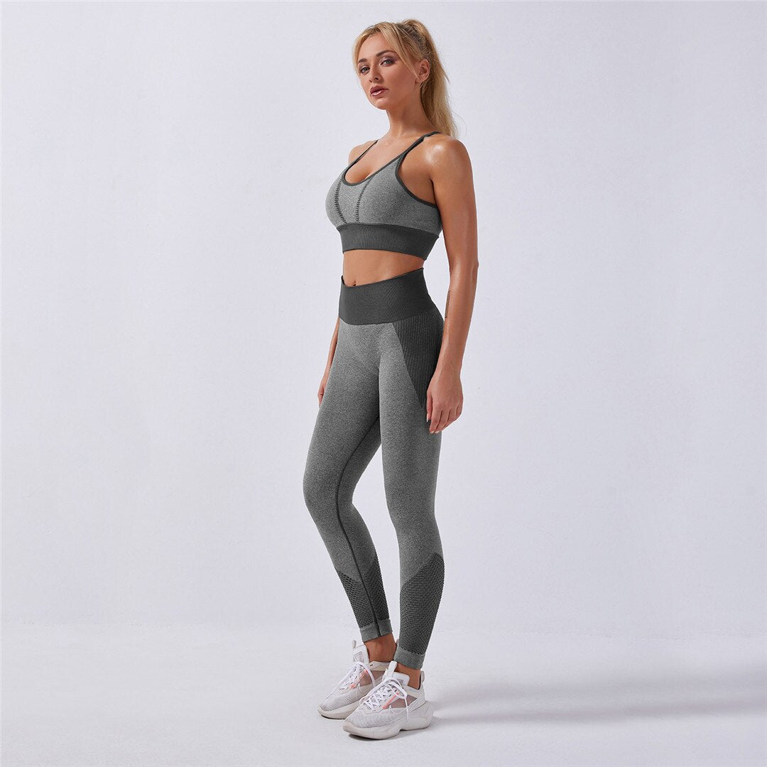 Seamless Crop Top Hollow Fitness Gym Suit