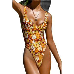 Underwired Floral One Piece Swimsuit Sunflower Swimming Suit