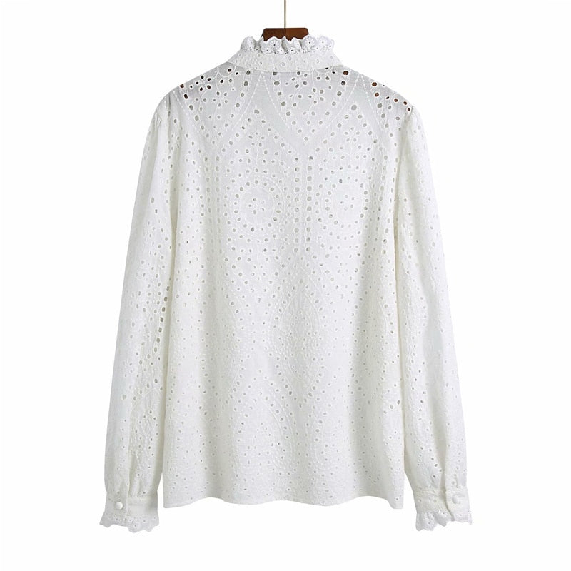 O-Neck Long Sleeve Hollow Out Blouses