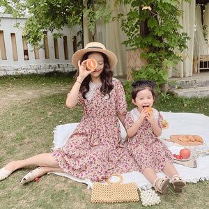 Mother Daughter Summer Lace Chiffon Flower Dresses Mom And Daughter Princess Party Dress Kids MaMa Family Matching Outfit
