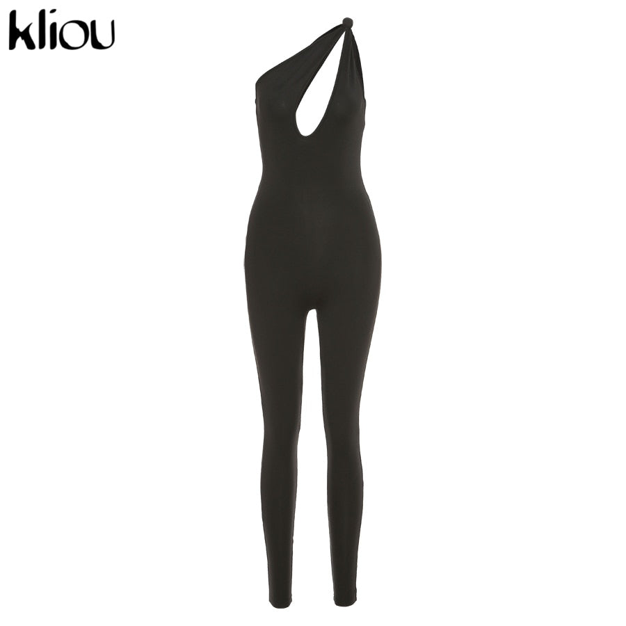 One Shoulder Sexy Cut Out Rompers Womens Jumpsuit 2021 Streetwear Solid Backless Active Wear Skinny Slim Jumpsuits Summer